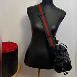 Authentic Gucci Double G Men’s Black Football Bag with Brown Monogram Interior